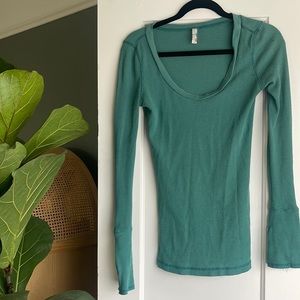 Free people thermal cuff long sleeve teal medium